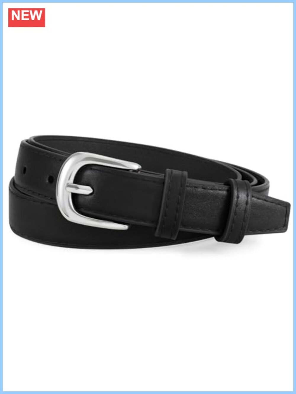 PU Leather Thin Belt Women Casual Silver Buckle Jeans Pants